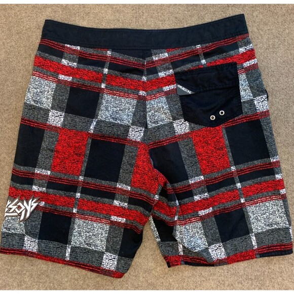 Maui and Sons Board Shorts Mens 38 Embroidered Madras Colorblock Swim Surf Beach - Picture 2 of 6